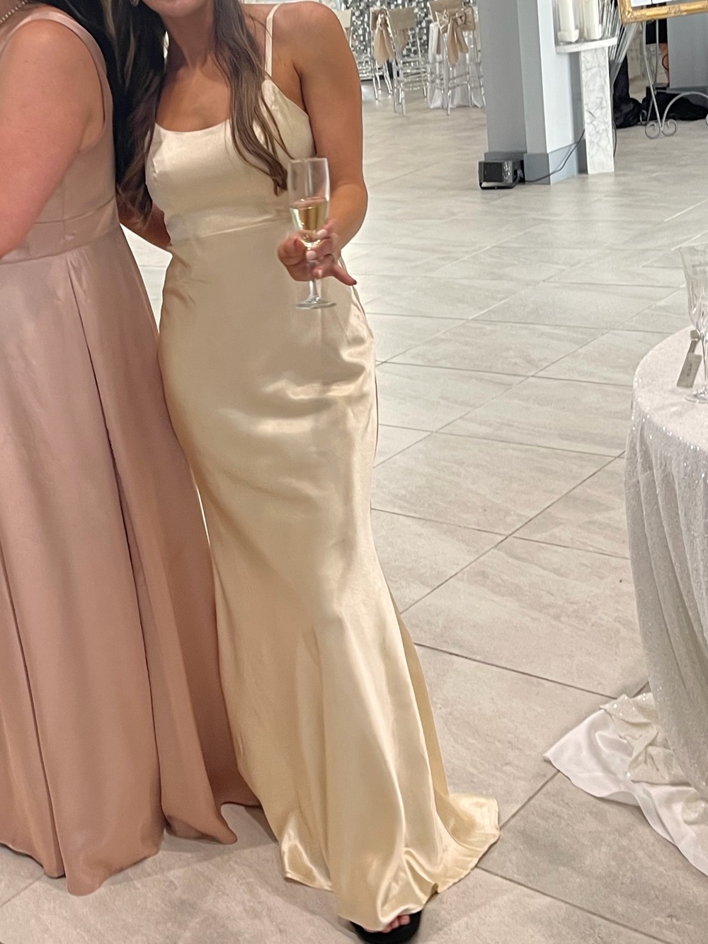 Lulu's Satin Slip Maxi Dress in Cream